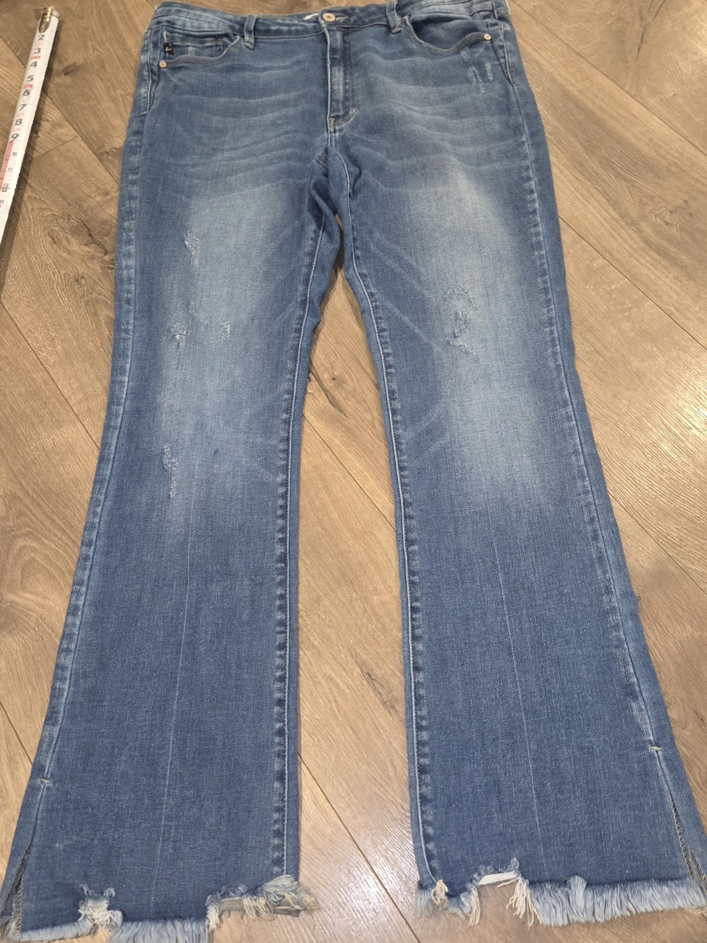 KanCan Medium Blue Flare Jeans with Distressed Hem - Picture 4 of 5